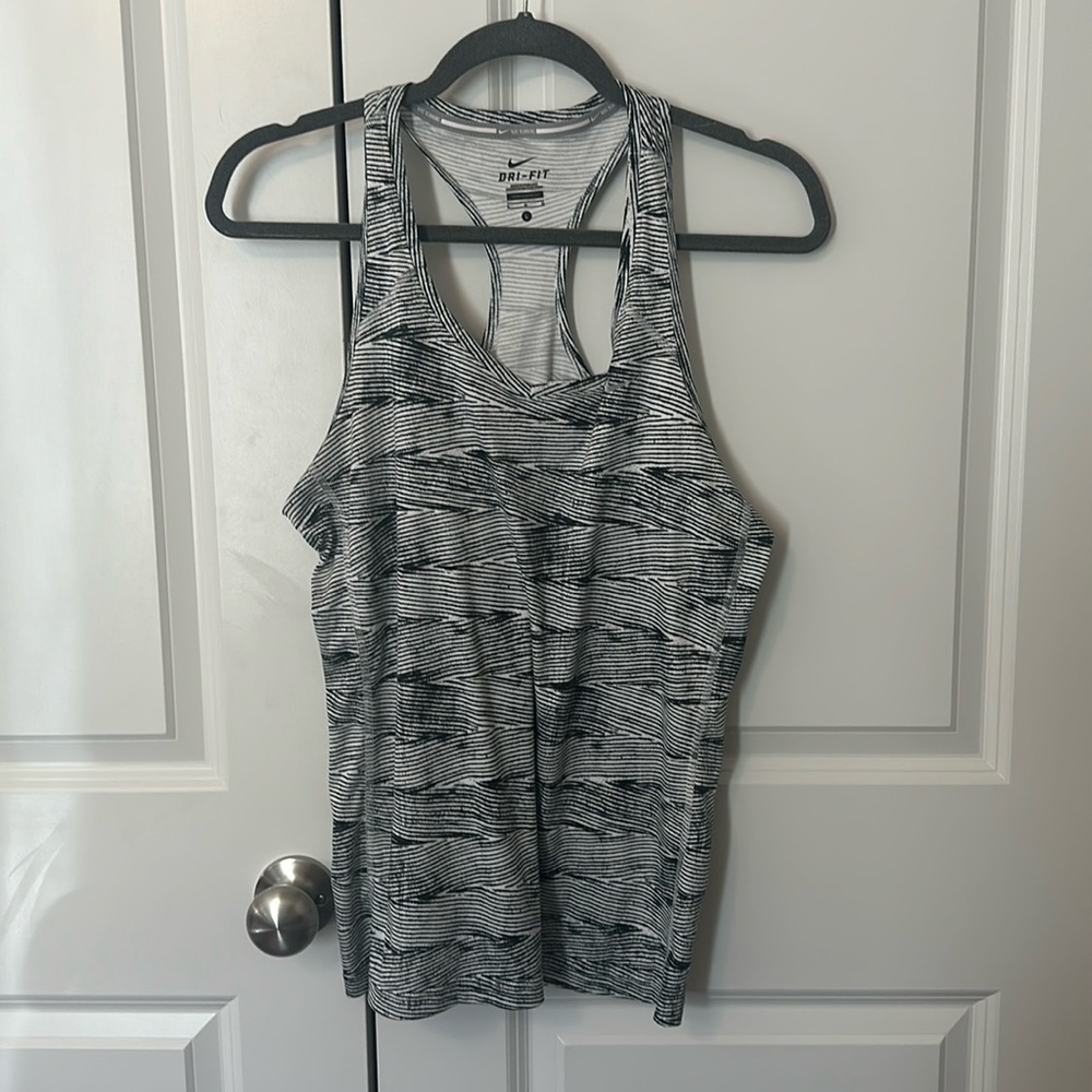 Nike V-Neck dri fit tank top; size Large; black and white design